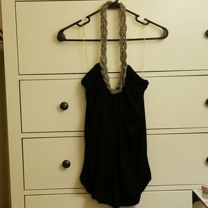 Silver Chain Black Halter Top